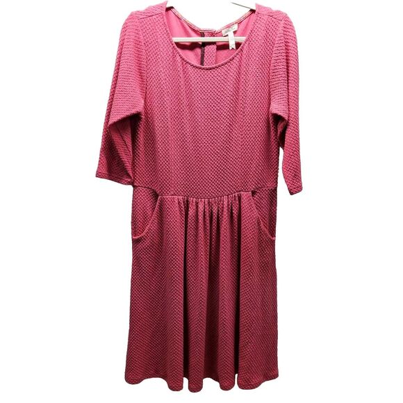 MATILDA JANE Womens Pink Textured 3/4 Sleeve Pocket Forever Virginia Dress Large - Picture 1 of 8